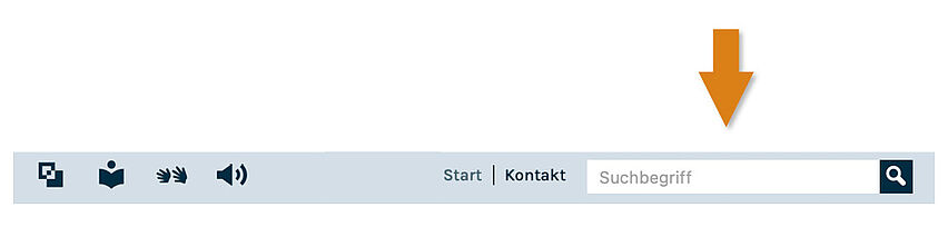 Der Pfeil zeigt auf die weiße Suchleiste des Navigationsmenüs.