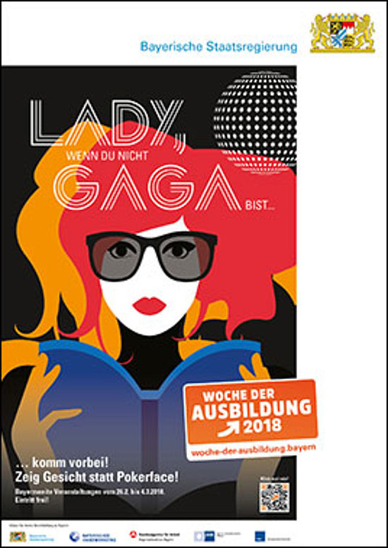Illustration einer Frau mit wilden, bunten Haaren. Zeile: LADY, wenn du nicht GAGA bist 