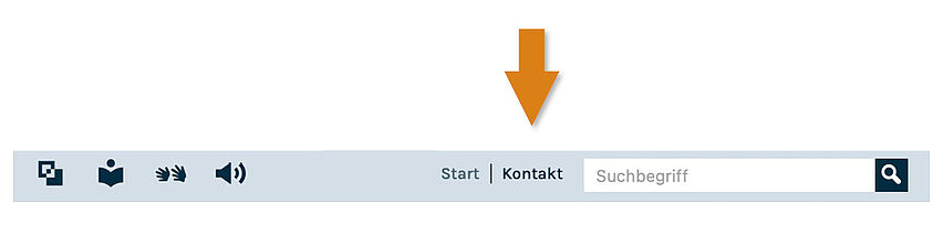 Der Pfeil zeigt auf den Begriff "Kontakt" im Navigationsmenü.