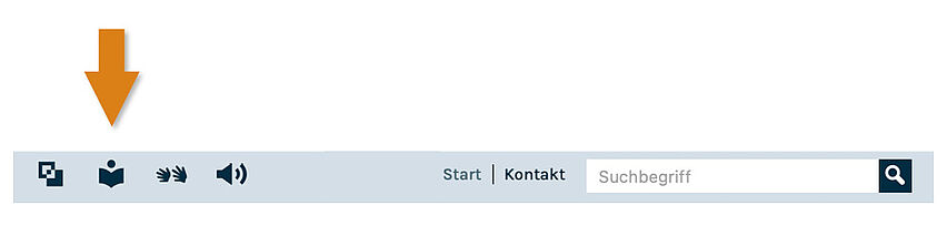 Der Pfeil zeigt auf das Symbol einer Figur mit einem Heft im Navigationsmenü.