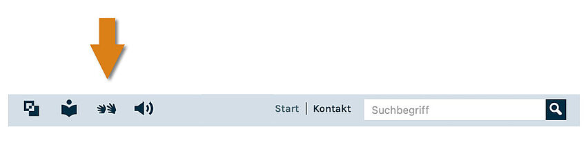 Der Pfeil zeigt auf das Symbol zweiter Hände im Navigationsmenü.