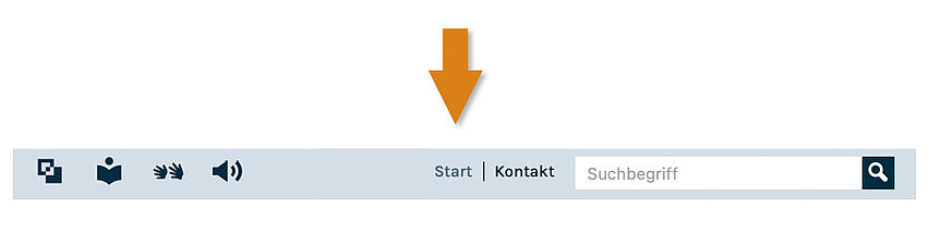 Der Pfeil zeigt auf den Begriff "Start" des Navigationsmenüs.