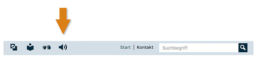 Der Pfeil zeigt auf das Symbol des Lautsprechers im Navigationsmenü.