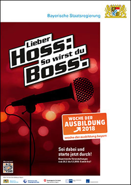 Motiv eines Mikrofons und Schweinwerferlicht im Hinterungrund. Zeile: "Lieber Hoss: So wirst du Boss