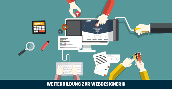 Illustration von mehreren Armen, die auf einer Tastatur tippen, eine Farbe auf einer Farbschablone auswählen, und eine Malerrolle über einen PC-Bildschirm rollen.
