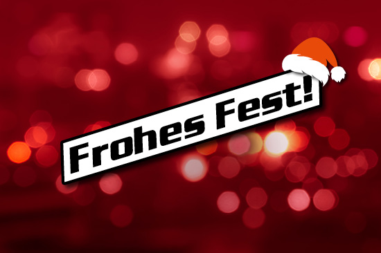 Grafik mit Schriftzug „Frohes Fest“.