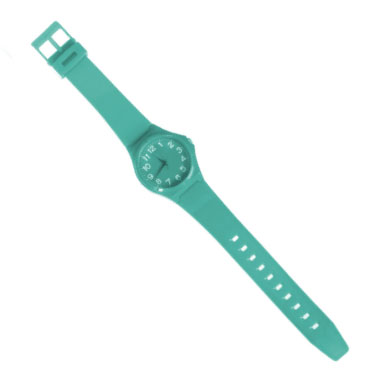 Eine mintgrüne Armbanduhr aus Silikon